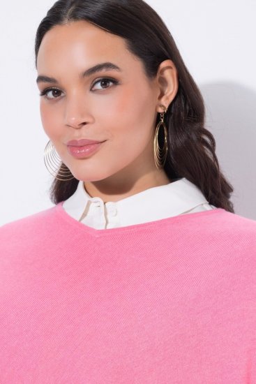 Ulla Popken 820512 Poncho de malha em mistura de lã com decote em V Rosa-claro - Ponchos e capas - 