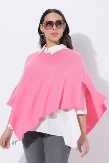 Ulla Popken 820512 Poncho de malha em mistura de lã com decote em V Rosa-claro - Ponchos e capas - 
