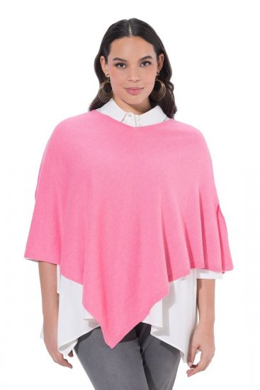Ulla Popken 820512 Poncho de malha em mistura de lã com decote em V Rosa-claro - Ponchos e capas - 