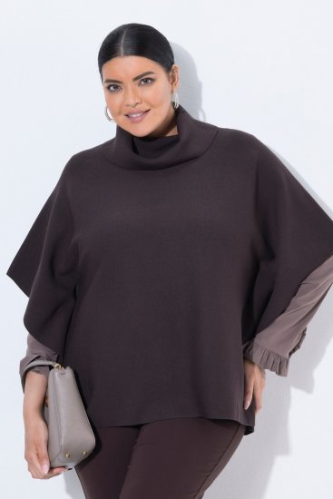 Ulla Popken 820620 Camisola poncho com gola alta Castanho mogno - Ponchos e capas - 