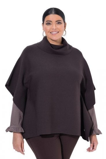 Ulla Popken 820620 Camisola poncho com gola alta Castanho mogno - Ponchos e capas - 
