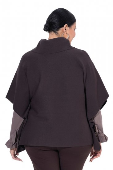 Ulla Popken 820620 Camisola poncho com gola alta Castanho mogno - Ponchos e capas - 