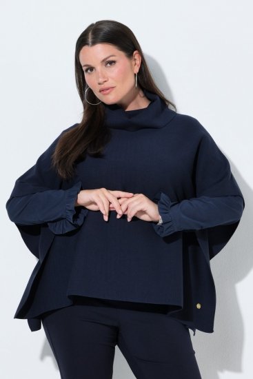 Ulla Popken 820620 Camisola poncho com gola alta Azul-marinho - Ponchos e capas - 