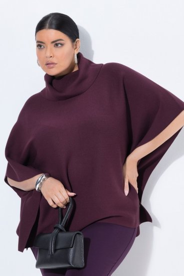 Ulla Popken 820620 Camisola poncho com gola alta Ameixa - Ponchos e capas - 