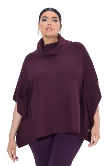 Ulla Popken 820620 Camisola poncho com gola alta Ameixa - Ponchos e capas - 