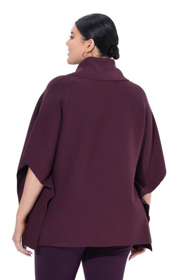 Ulla Popken 820620 Camisola poncho com gola alta Ameixa - Ponchos e capas - 
