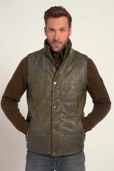 JP1880 Quilted Gilet Vintage Leather Green - Casacos - Casacos Homem Tamanhos Grandes