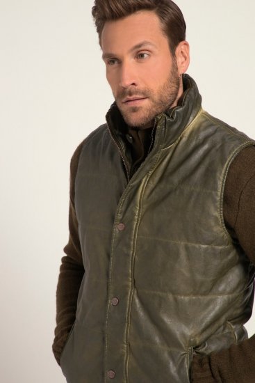 JP1880 Quilted Gilet Vintage Leather Green - Casacos - Casacos Homem Tamanhos Grandes
