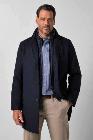 JP1880 821066 Acolchoado Sobretudo de lã Azul marinho - Casacos - Casacos Homem Tamanhos Grandes