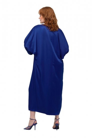 Ulla Popken 821110 Vestido de cetim de manga curta com decote em V Azul-marinho - Vestidos de noite - Vestidos de festa em tamanhos grandes