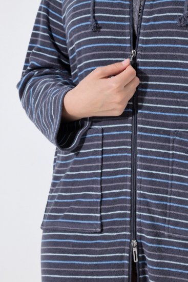 Ulla Popken 821543 Roupão turco às riscas Antracite - Robes & roupões - 