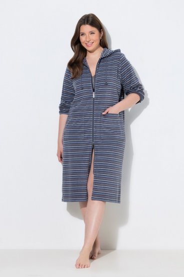 Ulla Popken 821543 Roupão turco às riscas Antracite - Robes & roupões - 