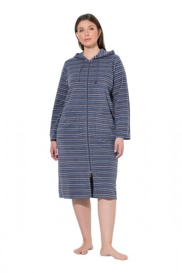 Ulla Popken 821543 Roupão turco às riscas Antracite - Robes & roupões - 