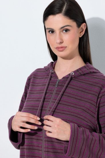 Ulla Popken 821543 Roupão turco às riscas com fecho Castanho - Robes & roupões - 