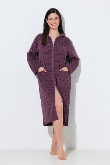 Ulla Popken 821543 Roupão turco às riscas com fecho Castanho - Robes & roupões - 