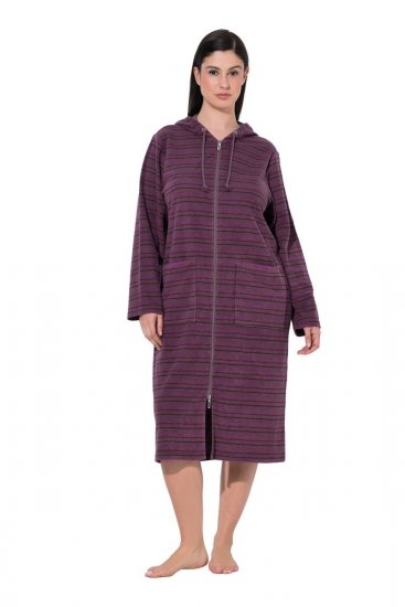 Ulla Popken 821543 Roupão turco às riscas com fecho Castanho - Robes & roupões - 