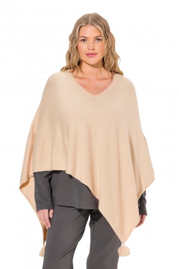 Ulla Popken Knit Pointed Hem Poncho Nature Melange - Sweatshirts & hoodies - 