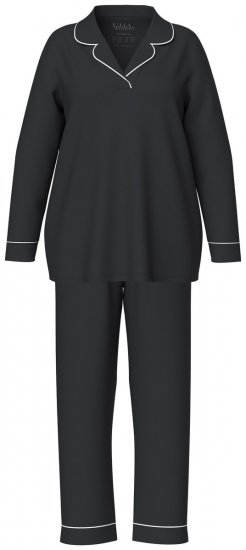 Ulla Popken 823030 Pijama com gola de camisa Preto - Pijamas/Loungewear - 