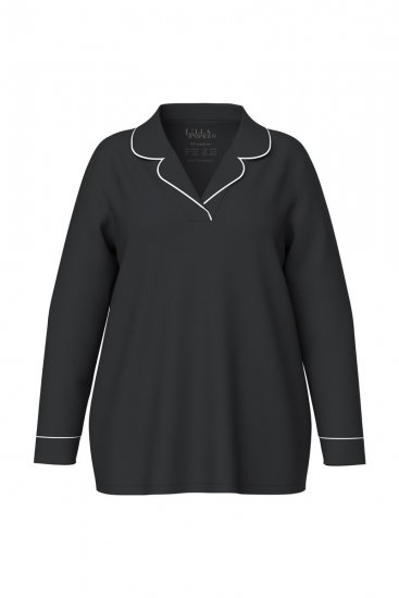 Ulla Popken 823030 Pijama com gola de camisa Preto - Pijamas/Loungewear - 