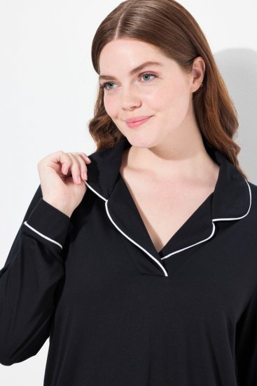 Ulla Popken 823030 Pijama com gola de camisa Preto - Pijamas/Loungewear - 