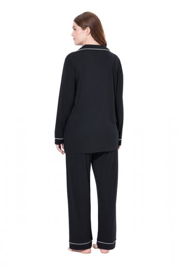 Ulla Popken 823030 Pijama com gola de camisa Preto - Pijamas/Loungewear - 