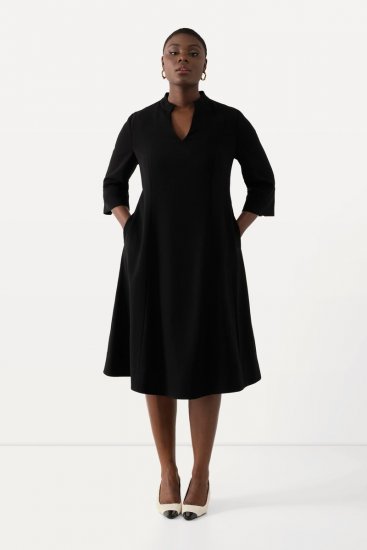 Ulla Popken 823290 Vestido midi com decote em V Preto - Vestidos midi - Vestidos Midi Tamanhos Grandes