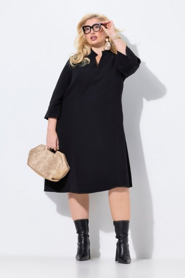 Ulla Popken 823290 Vestido midi com decote em V Preto - Vestidos midi - Vestidos Midi Tamanhos Grandes