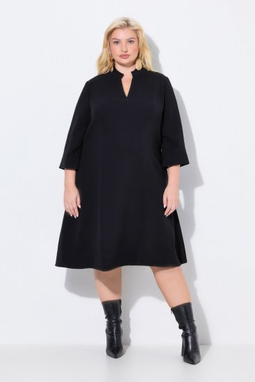 Ulla Popken 823290 Vestido midi com decote em V Preto - Vestidos midi - Vestidos Midi Tamanhos Grandes