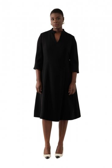 Ulla Popken 823290 Vestido midi com decote em V Preto - Vestidos midi - Vestidos Midi Tamanhos Grandes