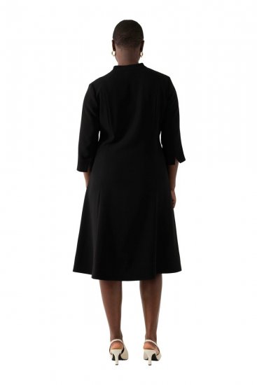 Ulla Popken 823290 Vestido midi com decote em V Preto - Vestidos midi - Vestidos Midi Tamanhos Grandes