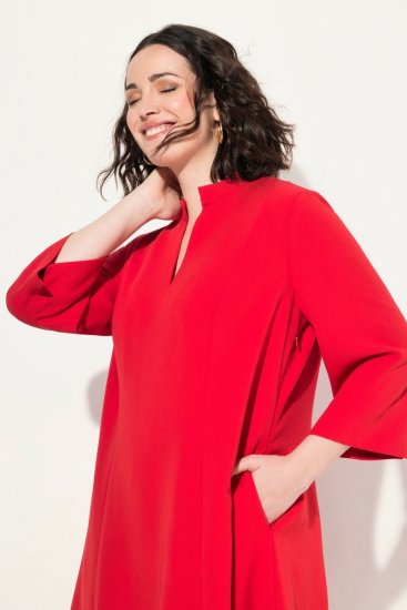 Ulla Popken 823290 Vestido evasê com bolsos Vermelho - Vestidos midi - Vestidos Midi Tamanhos Grandes
