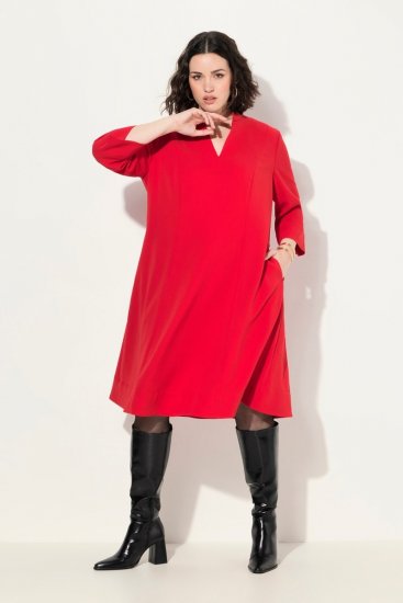 Ulla Popken 823290 Vestido evasê com bolsos Vermelho - Vestidos midi - Vestidos Midi Tamanhos Grandes