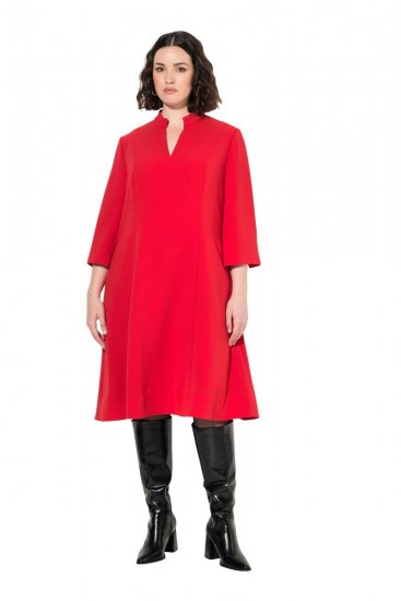 Ulla Popken 823290 Vestido evasê com bolsos Vermelho - Vestidos midi - Vestidos Midi Tamanhos Grandes
