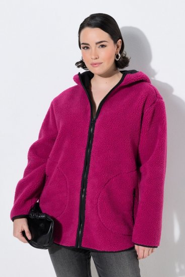 Ulla Popken 823371 Casaco teddy com capuz e bolsos acolchoados Fúcsia - Roupa polar - 