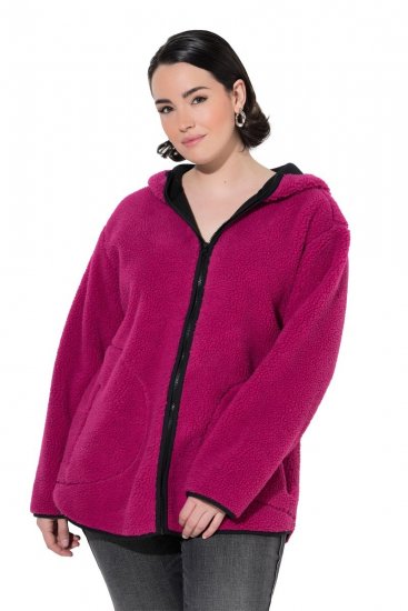 Ulla Popken 823371 Casaco teddy com capuz e bolsos acolchoados Fúcsia - Roupa polar - 