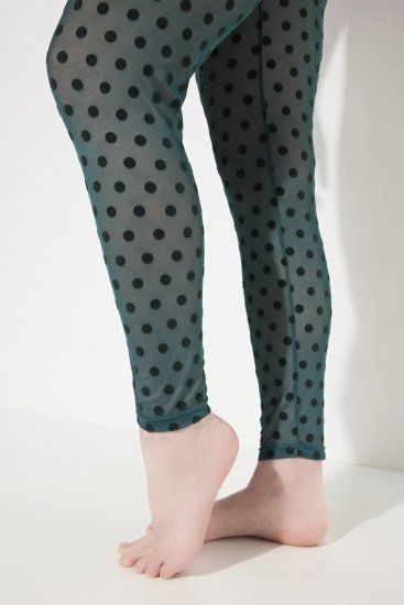 Ulla Popken 823383 Leggings de meia às bolinhas Verde azeitona - Collants & meias - 