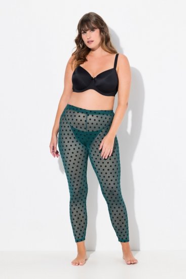 Ulla Popken 823383 Leggings de meia às bolinhas Verde azeitona - Collants & meias - 