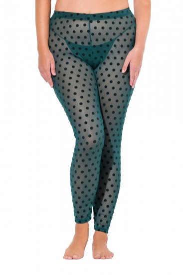 Ulla Popken 823383 Leggings de meia às bolinhas Verde azeitona - Collants & meias - 