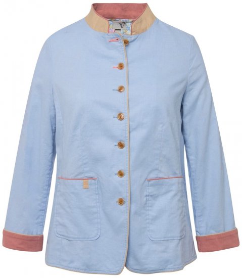 Ulla Popken 823538 Blazer em mistura de linho com gola alta Azul claro - Blazers e Coletes - Blazers em Tamanhos Grandes