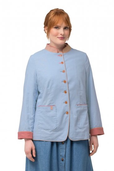 Ulla Popken 823538 Blazer em mistura de linho com gola alta Azul claro - Blazers e Coletes - Blazers em Tamanhos Grandes