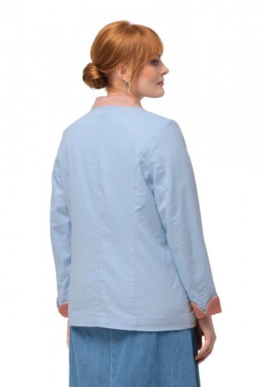 Ulla Popken 823538 Blazer em mistura de linho com gola alta Azul claro - Blazers e Coletes - Blazers em Tamanhos Grandes