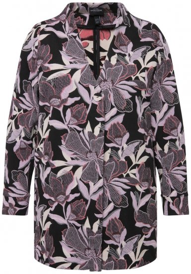 Ulla Popken 823967 Blazer floral em jacquard com manga 3/4 Preto - Blazers e Coletes - Blazers em Tamanhos Grandes