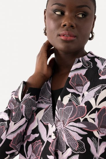 Ulla Popken 823967 Blazer floral em jacquard com manga 3/4 Preto - Blazers e Coletes - Blazers em Tamanhos Grandes