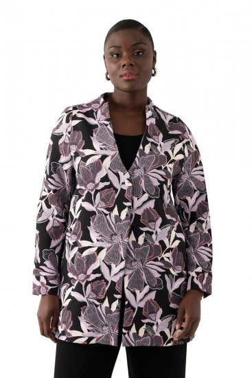 Ulla Popken 823967 Blazer floral em jacquard com manga 3/4 Preto - Blazers e Coletes - Blazers em Tamanhos Grandes