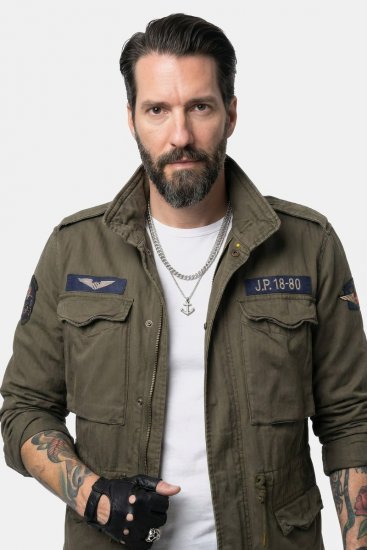 JP1880 Field Jacket with Badges Vintage Look TALL Moss Green - TALL casacos - Casacos TALL para homens altos