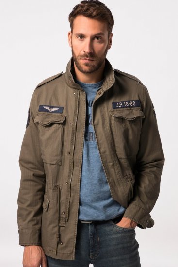JP1880 Field Jacket with Badges Vintage Look TALL Moss Green - TALL casacos - Casacos TALL para homens altos