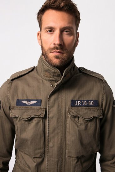 JP1880 Field Jacket with Badges Vintage Look TALL Moss Green - TALL casacos - Casacos TALL para homens altos