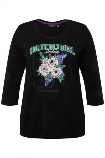 Ulla Popken Horticultural Graphic Floral Tee Black - T-shirts estampadas para mulher - 