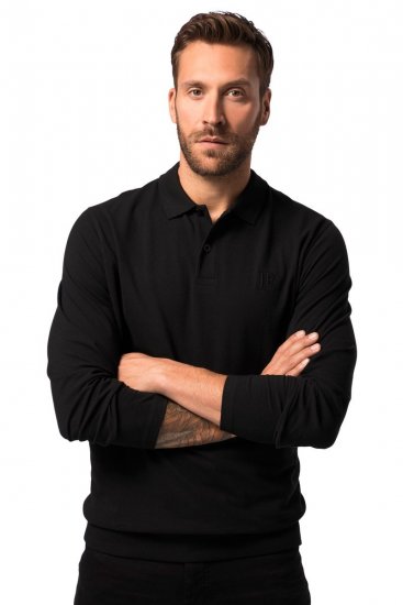 JP1880 827115 Polo de manga comprida com corte para barriga Preto - Pólos - Pólos Tamanhos Grandes Homem
