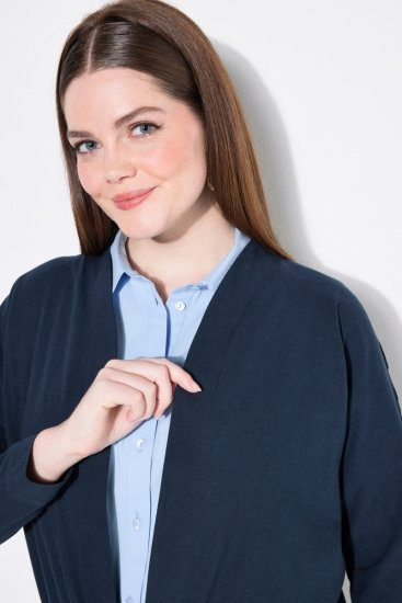 Ulla Popken 827116 Bolero de gola alta em mistura de linho Azul-marinho - Boleros - 